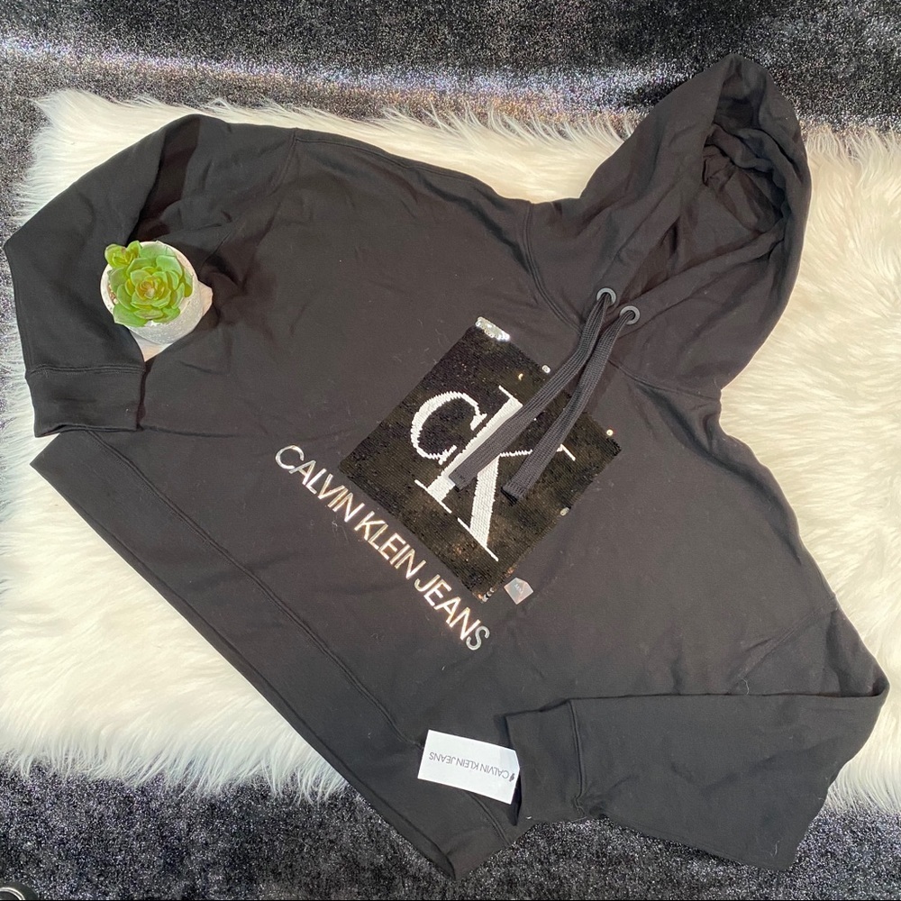 Calvin Klein sequin cropped hooded sweatshirt